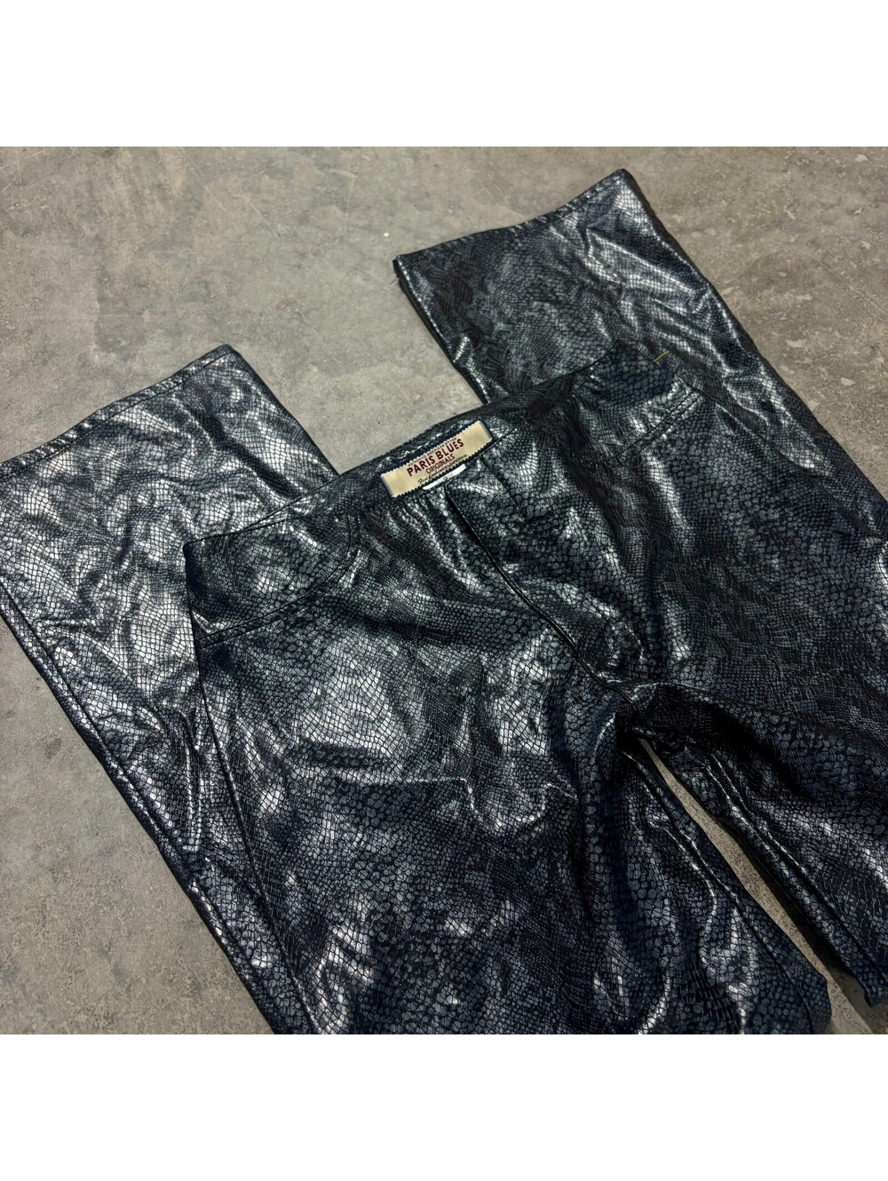 Paris Blues Faux Leather Snake Print Flare Pants Y2K Low Rise Black Size 9